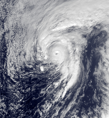 Satellite image of a well-defined hurricane near the Azores on January&nbsp;14