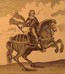 Etching of Alexander Leslie on a horse