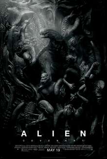 A black-and-white poster of a mass of humanoid figures being surrounded/tortured by aliens, not unlike Renaissance depictions of Hell, with one alien at the center highlighted by a shaft of light from the upper-left.