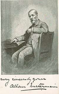 A drawing of Quartermain as a middle-aged man seated at a desk