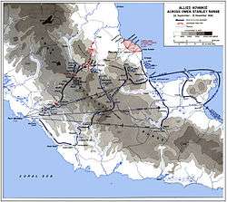 A map of Papua, indicating the various routes taken across the Owen Stanley Range.