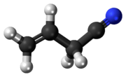 Ball-and-stick model of the allyl cyanide molecule