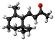 Ball-and-stick model of the alpha-ionone molecule