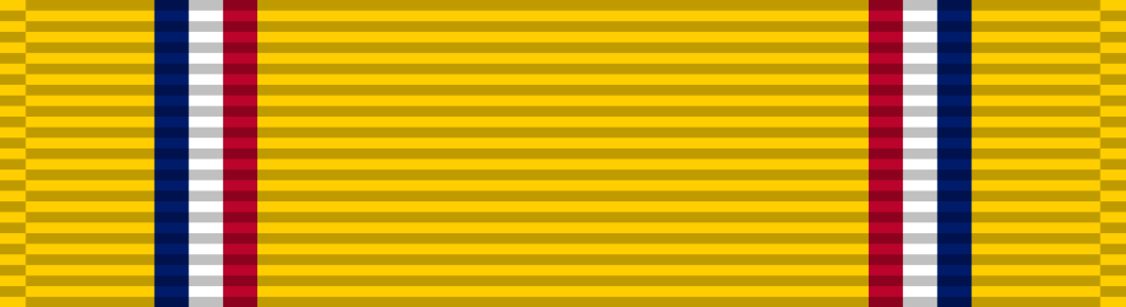 A yellow ribbon with two thin red stripes near both ends
