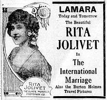 An old newspaper advertisement for the film with a photo of Rita Jolivet on the left.