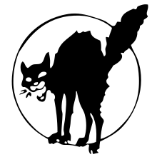 Cartoon symbol of a black cat in a fighting stance