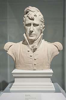 Bust of Jackson in military uniform. Hair is wavy and falls partway down the forehead.