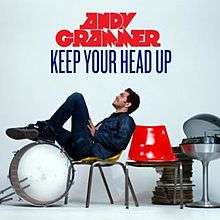 The cover consists of a white background, with the artist sitting on a yellow chair looking up while putting his feet on top of a bass drum. Behind him is a red chair, a stack of vinyl records and a record player. The center top of the cover features the artist's logo in red and the song title in blue.