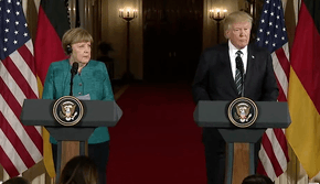 Merkel and Trump at a press conference together.