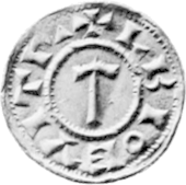 Black and white photo of an Anglo-Scandinavian coin