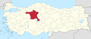 Ankara highlighted in red on a beige political map of Turkeym