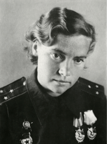 Portait photograph of Antonina Zubkova in uniform wearing two orders of the Red Banner and the Order of the Red star