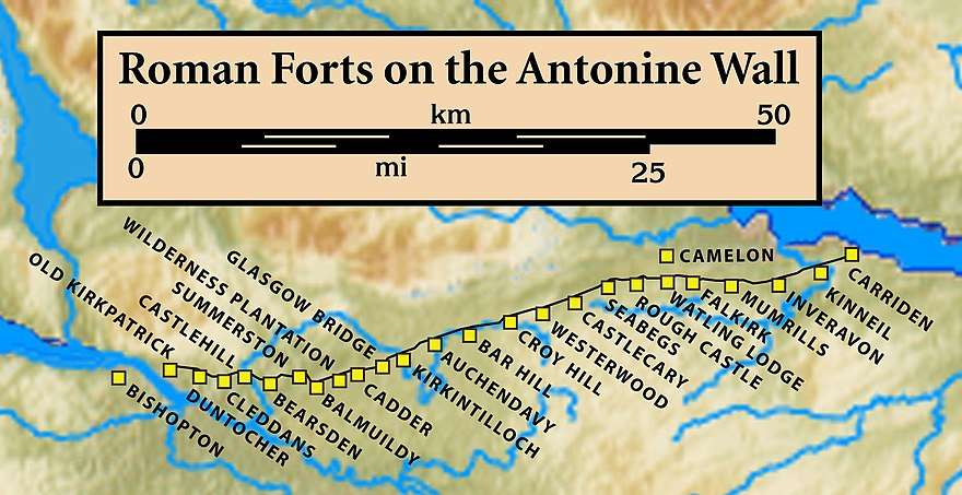 map of Antonine wall with forts