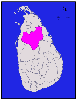Area map of Anuradhapura District, located somewhat to the north of the centre of the country, in the North Central Province of Sri Lanka