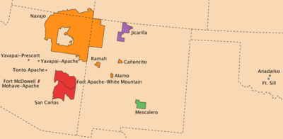 map of Arizona & New Mexico showing locations of Indian Reservations