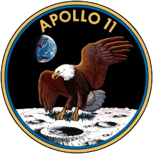 A logo depicting an eagle upon the surface of the moon