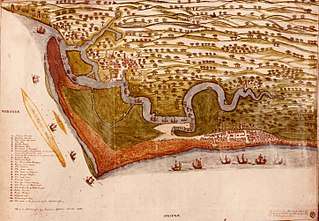 Orford is the centre-left settlement depicted in this 1588 map