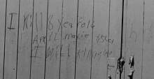 Message saying "I Kill 8 Year old April Marie Tisley I Will Kill Agin".