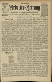 An old newspaper written in German Fraktur script. The date printed on the newspaper is 14 April 1910.