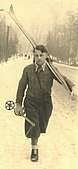 Armand Vetulani with skis, 1930 or later.