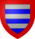 Alternating gray-and-blue horizontal-bar shield on red background