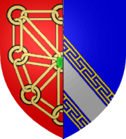 Coat of arms with Navarrese chains-on-red on the left and Champagne diagonal-stripe-on-blue on the right