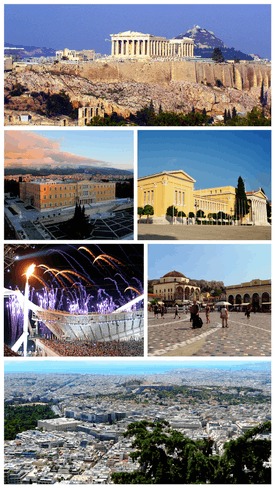 Athens montage. Clicking on an image in the picture causes the browser to load the appropriate article.