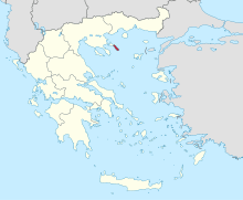 A map of Greece with Mount Athos shown in red