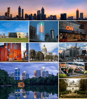 Atlanta montage. Clicking on an image in the picture causes the browser to load the appropriate article.