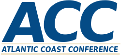 The official wordmark logo of the Atlantic Coast Conference: The letters ACC appear over the words Atlantic Coast Conference. The logo is royal blue.
