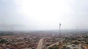 Aerial view of Auchi Town captured by a drone overhead the Arafat Mosque