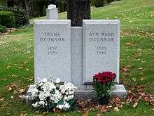Twin gravestone bearing the names "Frank O'Connor" and "Ayn Rand O'Connor"