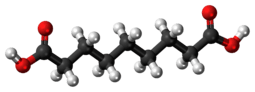 Ball-and-stick model of the azelaic acid molecule