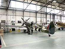 Spitfire Mk IX MK356 inside the Battle of Britain Memorial Flight hangar at RAF Coningsby.
