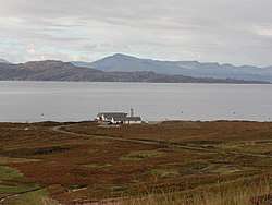 BUTEC Range Terminal Building on the Applecross peninsula, with the Inner Sound beyond.