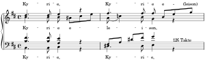 Incipit of the beginning, showing the music of the five voices in the first two measures