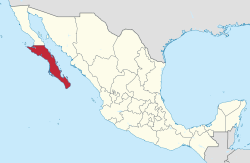 Map of Mexico with Baja California Sur highlighted