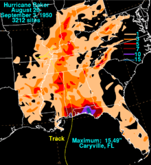 Rainfall map of Hurricane Baker