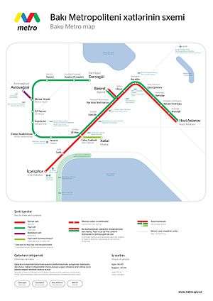 A map of Baku metro lines currently in operation