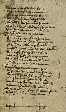 A handwritten manuscript of 24 lines with a signature below, only the word "Chaucer" in the signature line is easily legible.