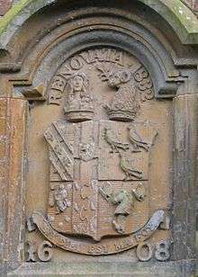 The Legh Keck coat of arms above the front porch at Bank Hall