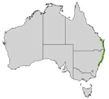 Map of Australia with a green stripe straddling the eastern coastline