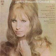 Close-up image of Barbra Streisand facing to the left in tan/beige colors.