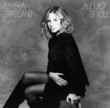 A black and white photograph of Streisand appears along with her name and the song title in white above and below her, respectively.