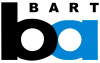 The word "BART" in black letters above a dark blue lowercase letter "b" partially superimposed on a lowercase "a" of a lighter color blue with a clear background