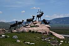 Wapiti Trail bronze sculpture by Bart Walter, National Museum of Wildlife Art, Jackson Wyoming.