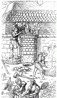 Engraving showing a medieval furnace