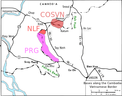 Map showing the army bases along the Vietnamese Cambodian border