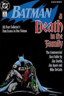 Cover art of Batman: A Death in the Family, art by Jim Aparo. This image depicts Batman cradling the mangled corpse of Jason Todd/Robin. The DC Comics logo is seen in the upper left-hand corner.