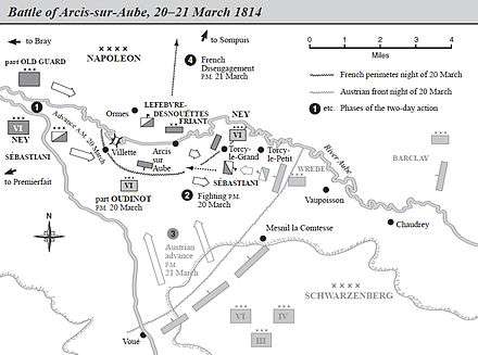 Black and white map of the Battle of Arcis-sur-Aube